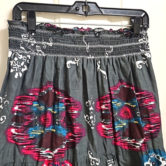 Great Northwest Indigo Cotton Boho Ikat Tiered Skirt - Picture 2 of 4